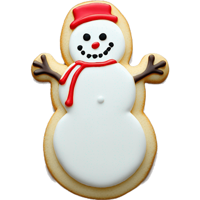 White sugar cookie with a red outline in the middle of a snowman  emoji