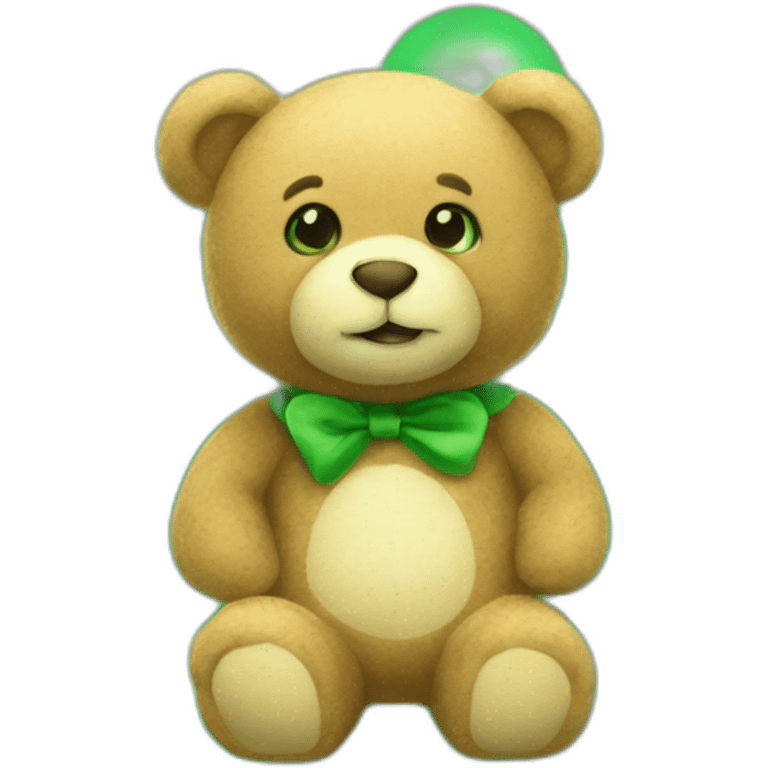 soft teddy bear looking to a green bubbly check above it emoji