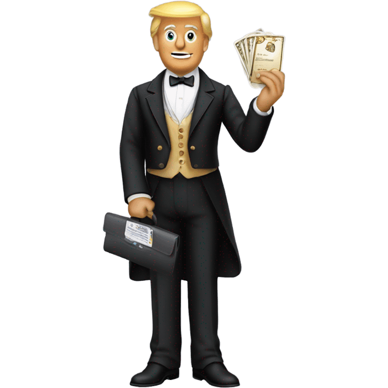 trump waiter Victorian dress elegant full body, holding big credit card emoji