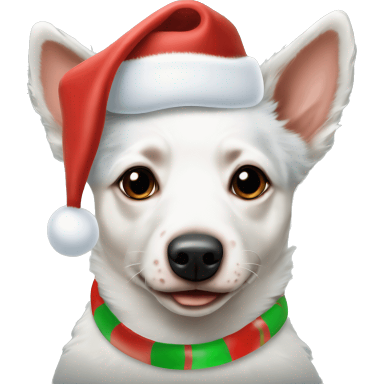 albino blue heeler wearing a christmas hat emoji