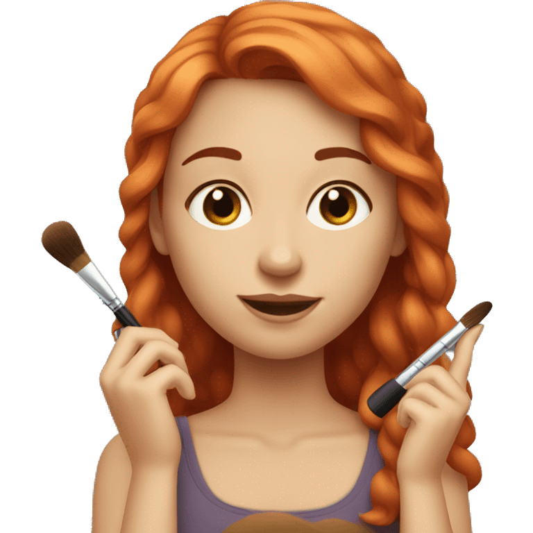 "A fair-skinned, red-haired girl doing makeup on her friend." emoji