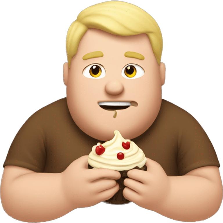 Fat blonde Man eat brown ise cream from a hands emoji