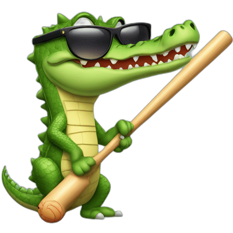 Crocodile with sunglasses leaning on a baseball bat emoji