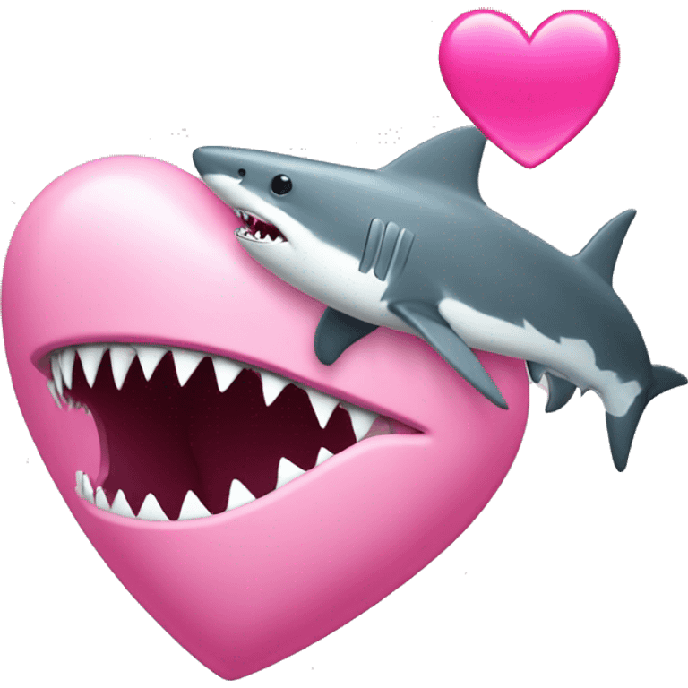 pink love heart with shark in front emoji