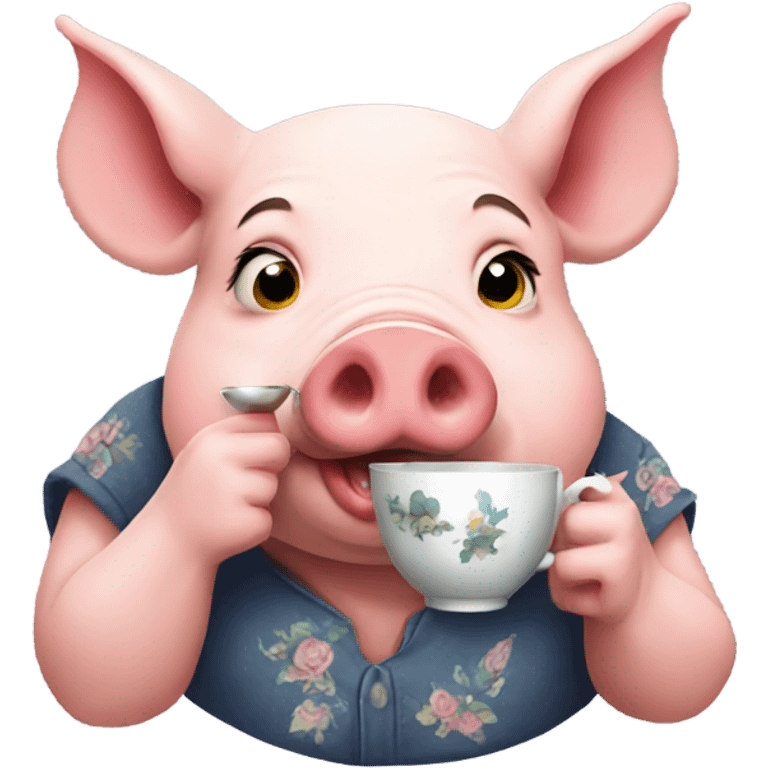 Tattooed pig drinking tea emoji