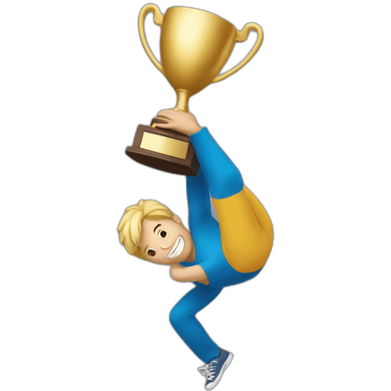 Guy being lifted in the air with trophy emoji