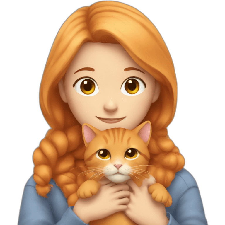 little girl with light brown hair hugging an orange cat really tight emoji