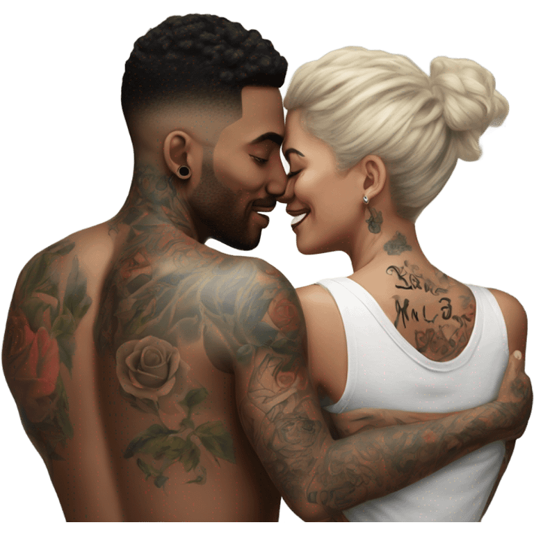 Loving intimate moment between lovers, photo Realistic Couple with tattoos  emoji