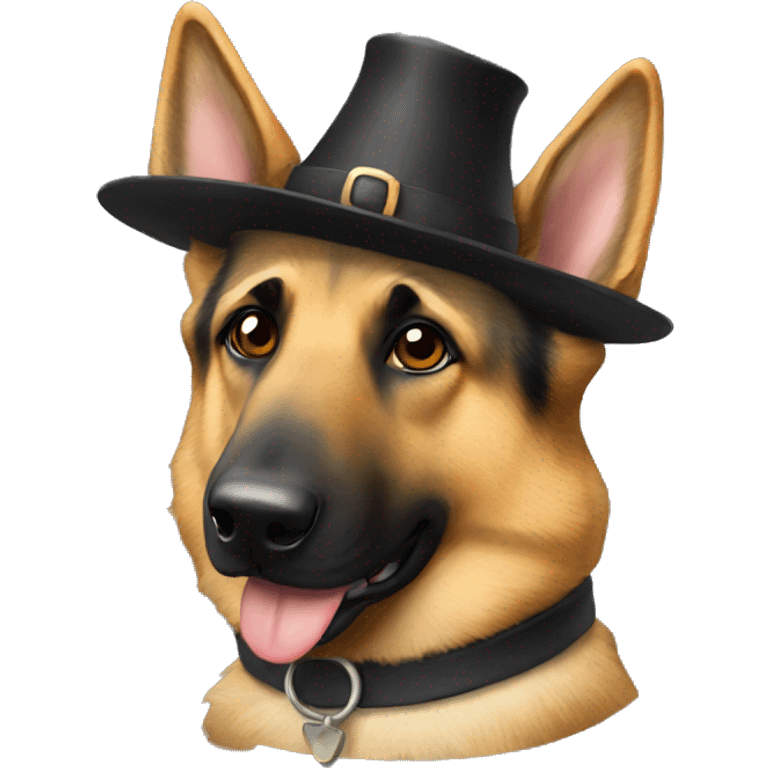 German shepherd with pilgrim hat emoji