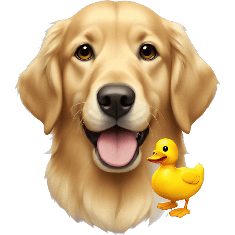 a golden retriever with a yellow duck toy in its mouth emoji