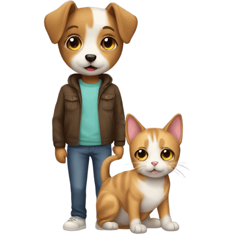 cute dog and cat  fullbody  emoji