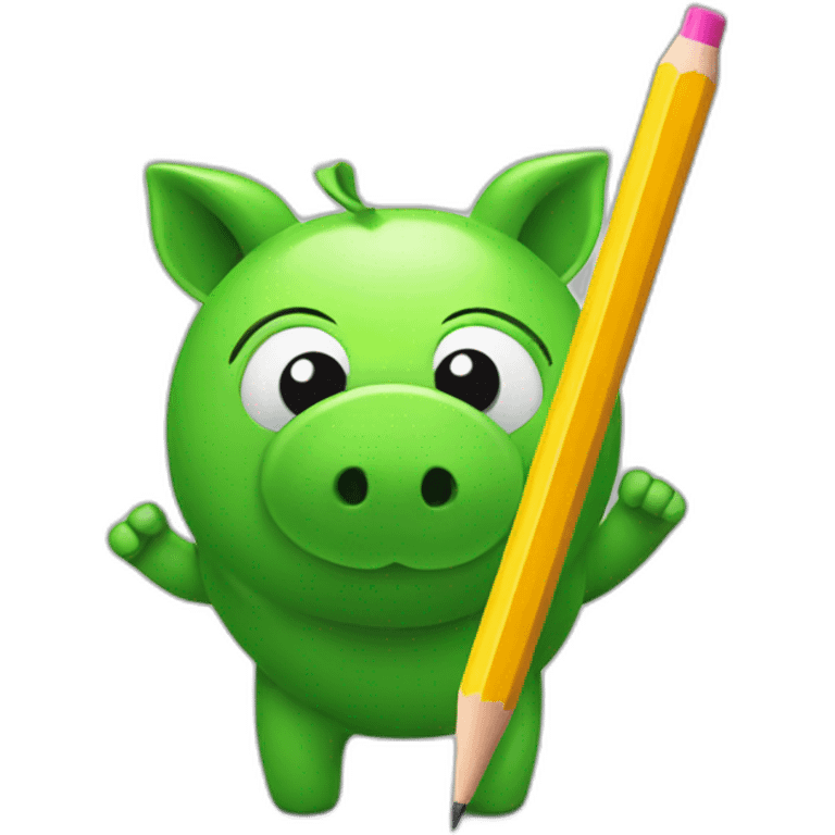 green piggy holding a pencil emoji