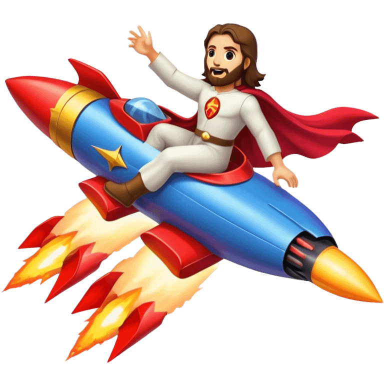 jesus riding a rocket batmobile boom!  emoji