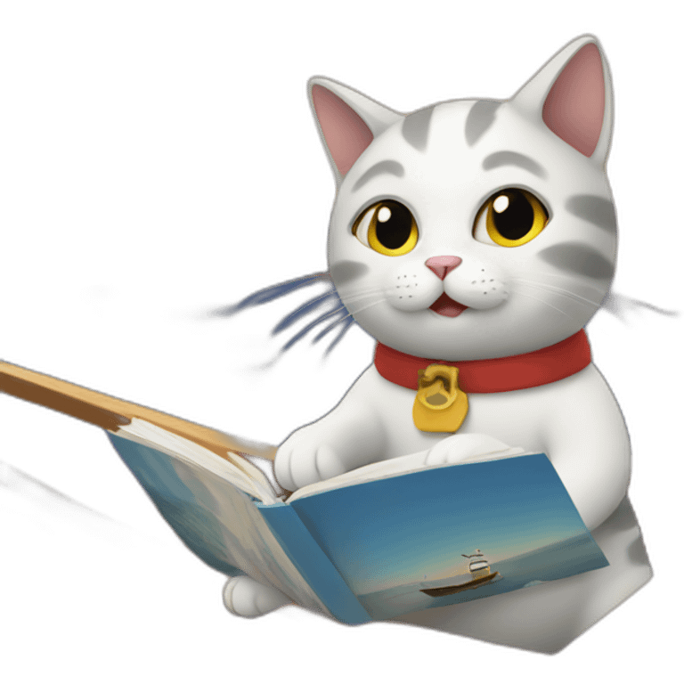 Cat on a boat, reading emoji