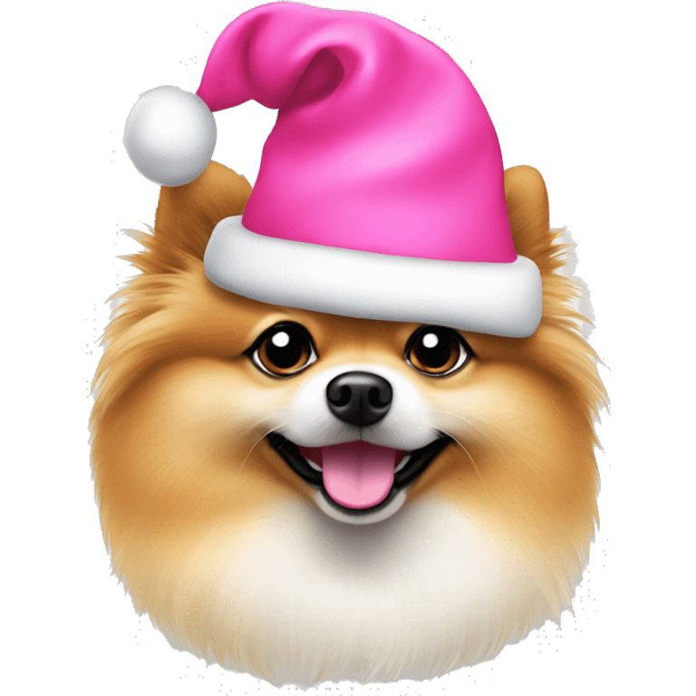 pomeranian with pink Christmas hat  emoji