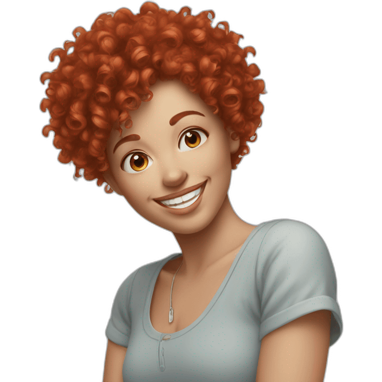 red curly hair woman smiling blue eyes nose piercing emoji