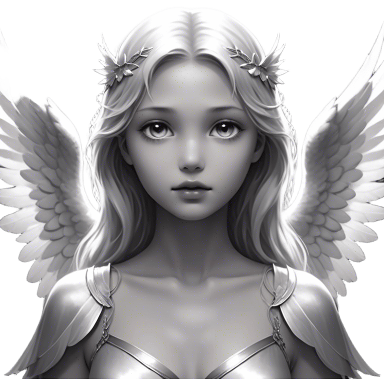 Cinematic Angel, Ultra realistic 32k HD, Breathtaking piece of art, rim lighting, hauntingly beautiful art, mostly greyscale, Balanced features, highly detailed digital artwork, glowing with silver light, glowing, high shine, deviant adoptable, highly detailed clothing, remembrance, a painting of white silver, fanciful, enchanting, ghostly, embodying the essence of both reality and fantasy, dreamy, dreamy glow, optical illusion, immaculate composition, complex pose, air composition. The image is so lifelike that it feels as though it could leap off the canvas at any moment emoji