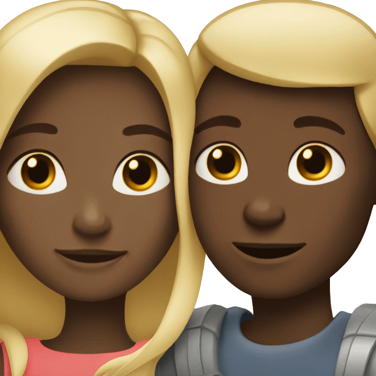 Blonde girl and dark skinned boy embracing emoji