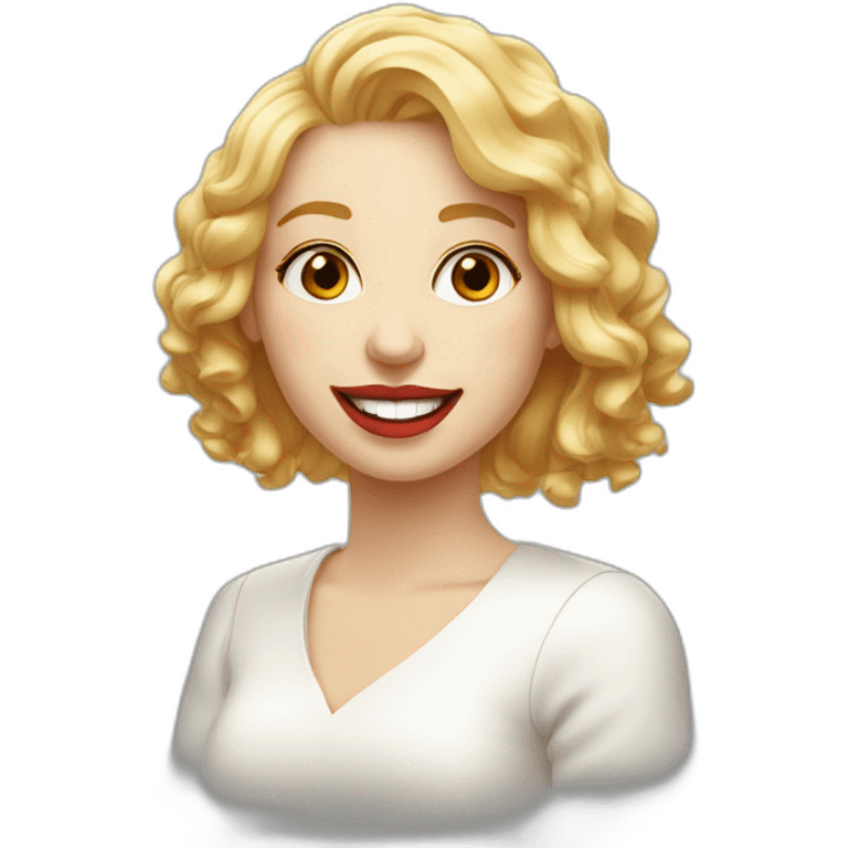 Joyful and playful white woman, passionate about programming and art, red lip blond hair emoji