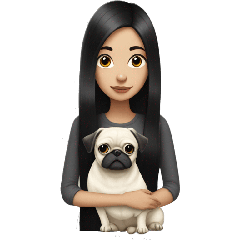 girl with long black hair holding white pug emoji