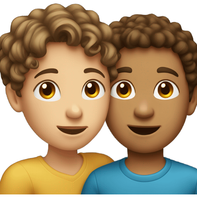 Brown straight hair girl kissing a brown curly hair boy emoji