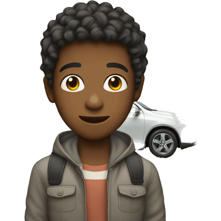 A boy in front of a car emoji