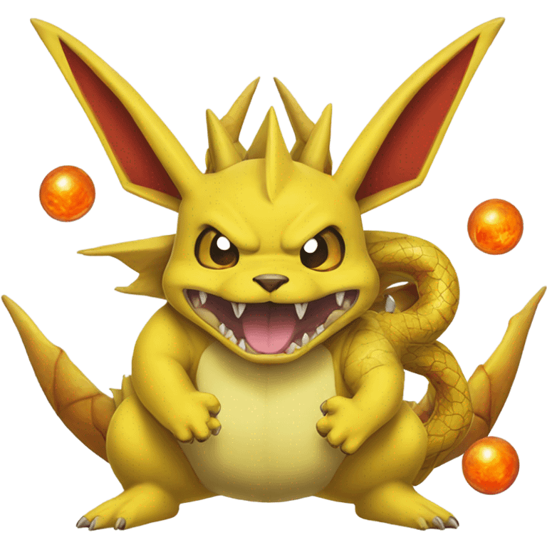 Pikachu fusion shenron with dragon balls emoji