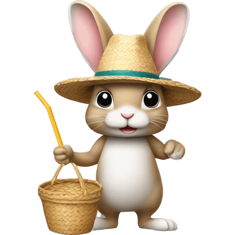 rabbit stands on two legs with a straw hat emoji