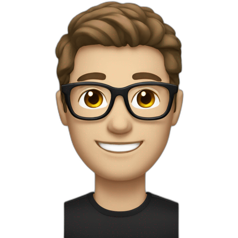 man with brown hair and pale skin wearing black glasses smiling and loving me emoji