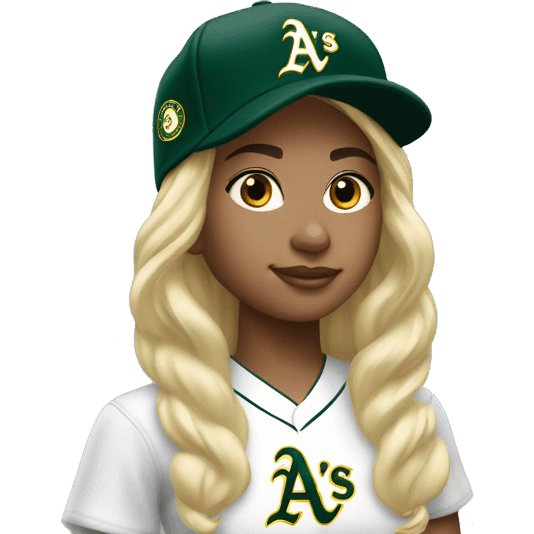 Oakland Athletics young woman black hair baseball cap emoji