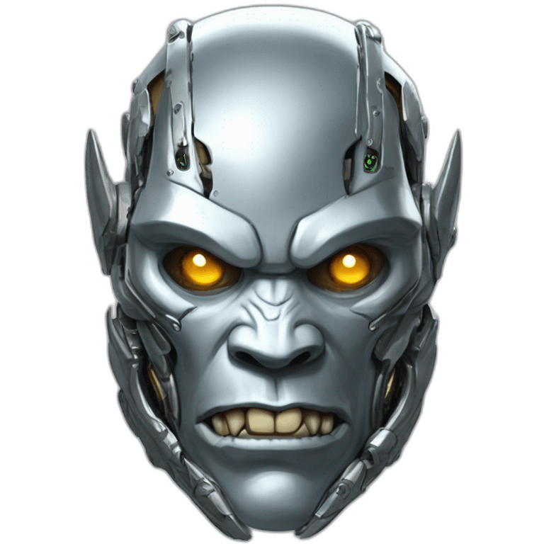 Cyber futuristic silver orc robot face with big orc tusks emoji