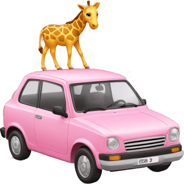 Coche rosa con una jirafa rosa  emoji