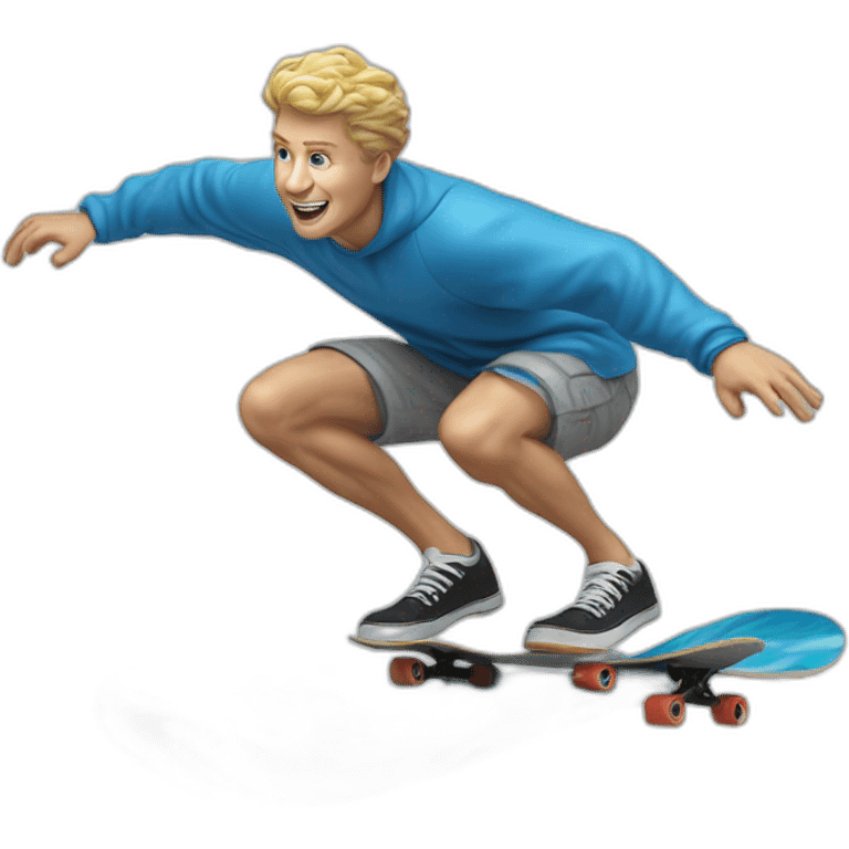 hyper real white dude surfing blue ocean wave on a skate board emoji