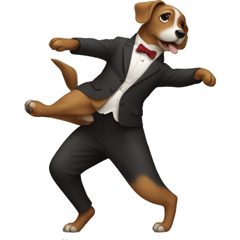 a dog doing the tango emoji