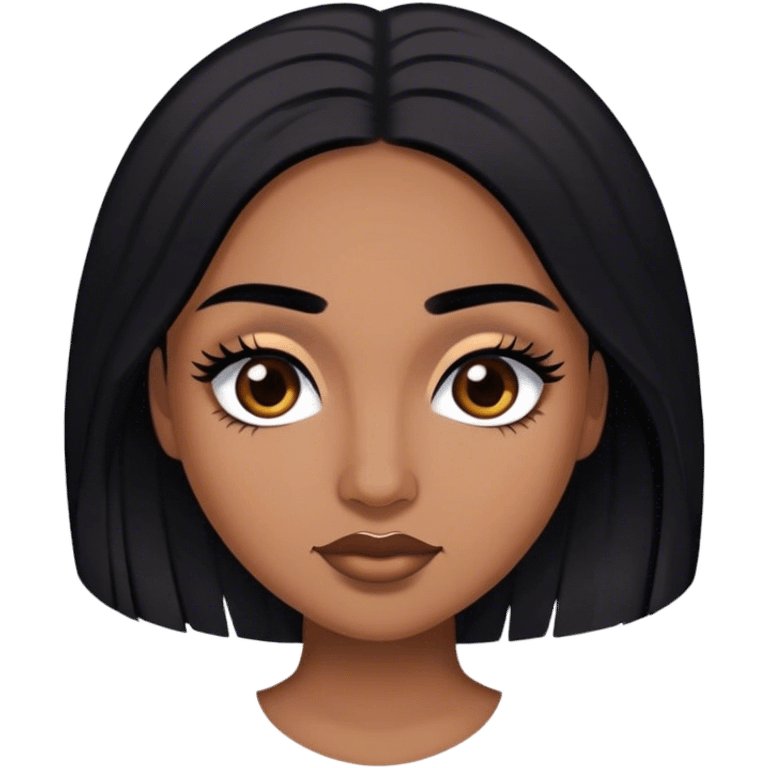 Woman with medium brown skin, medium arched dark brown eyebrows, full lashes,and long black hair emoji