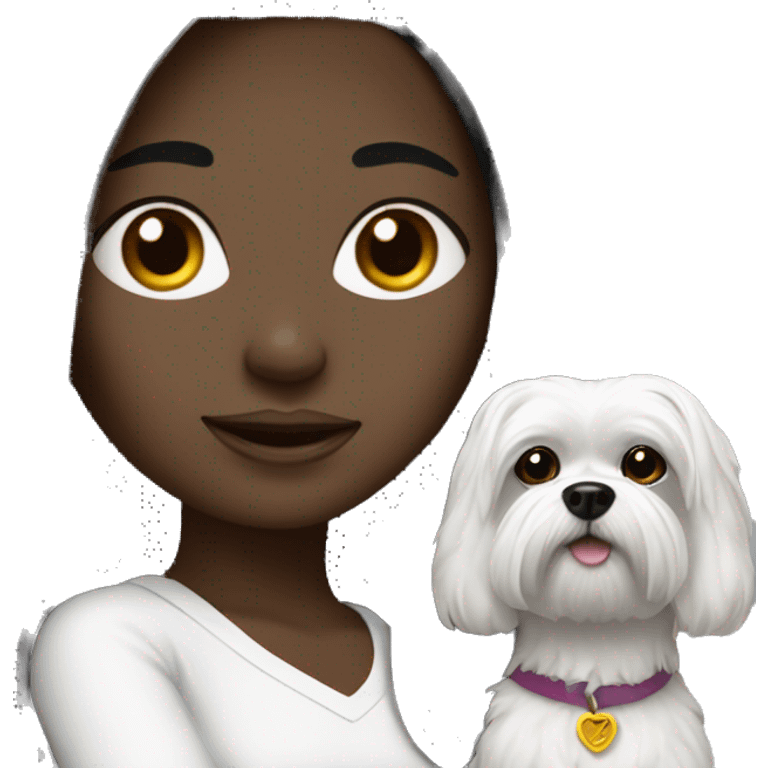 Dark-haired-black woman with Black-Maltese-Black-dog-white-maltese dog emoji