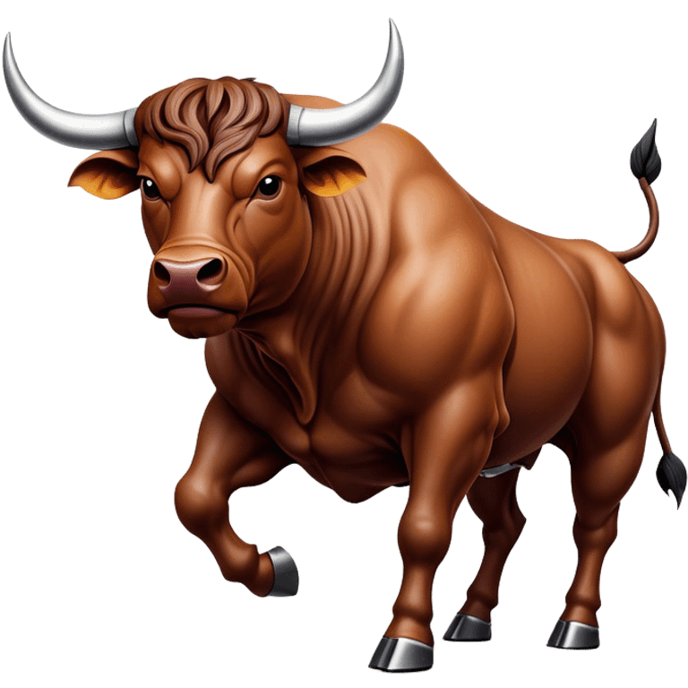 Cinematic Realistic depiction of a powerful Spanish charging bull, rendered with dynamic muscle definition and detailed, textured hide, set against a dramatic backdrop with intense, action-packed lighting emoji