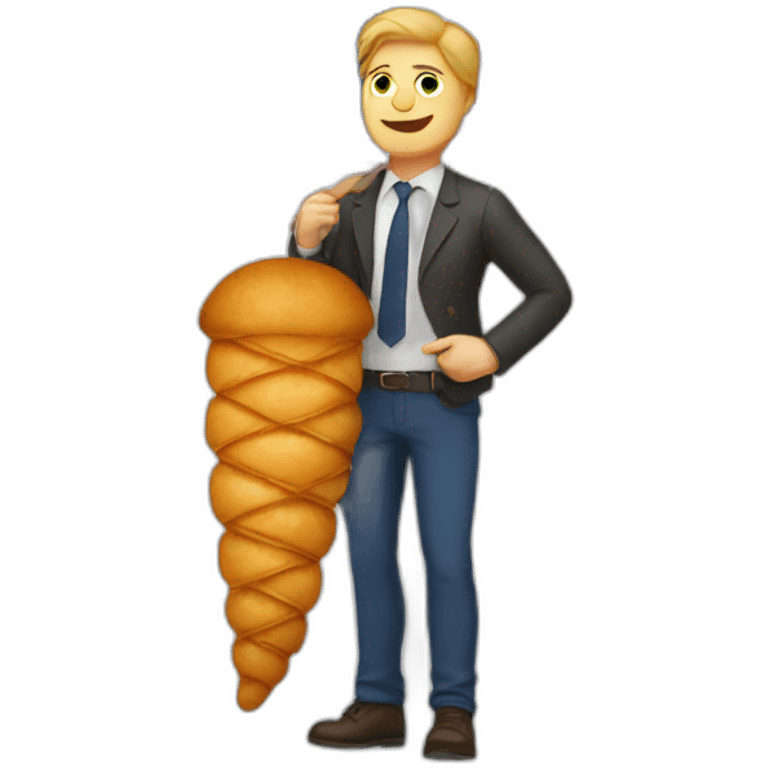 White man holding American flag and croissant emoji