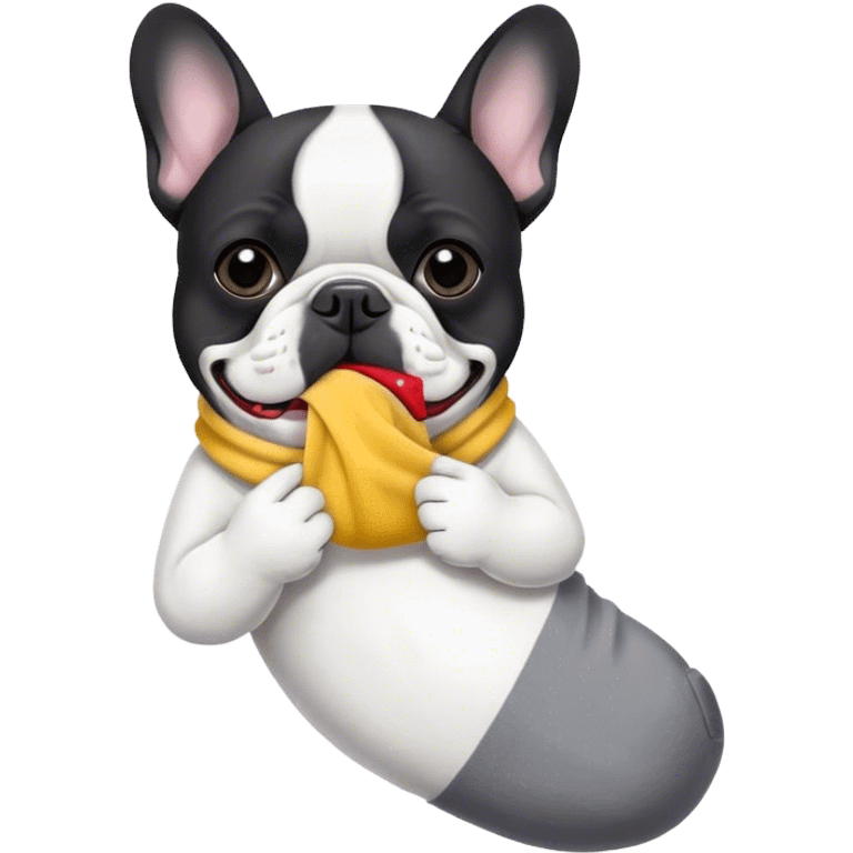 Black and white frenchie eating a sock  emoji