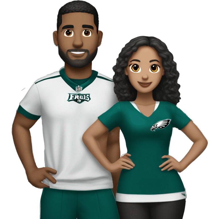 Biracial couple in Philadelphia eagles clothing  emoji