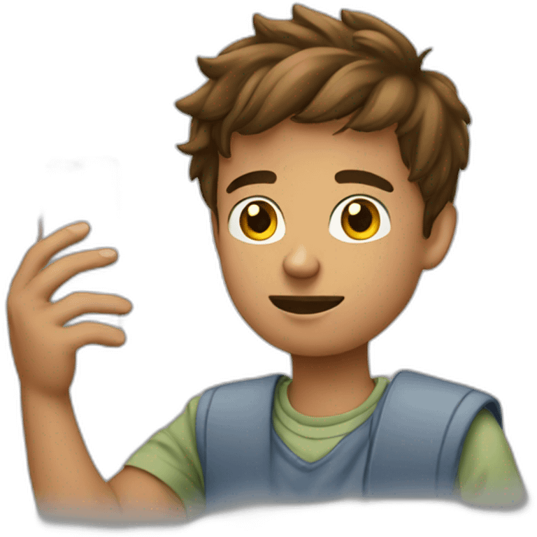 young guy scrolling on social media emoji