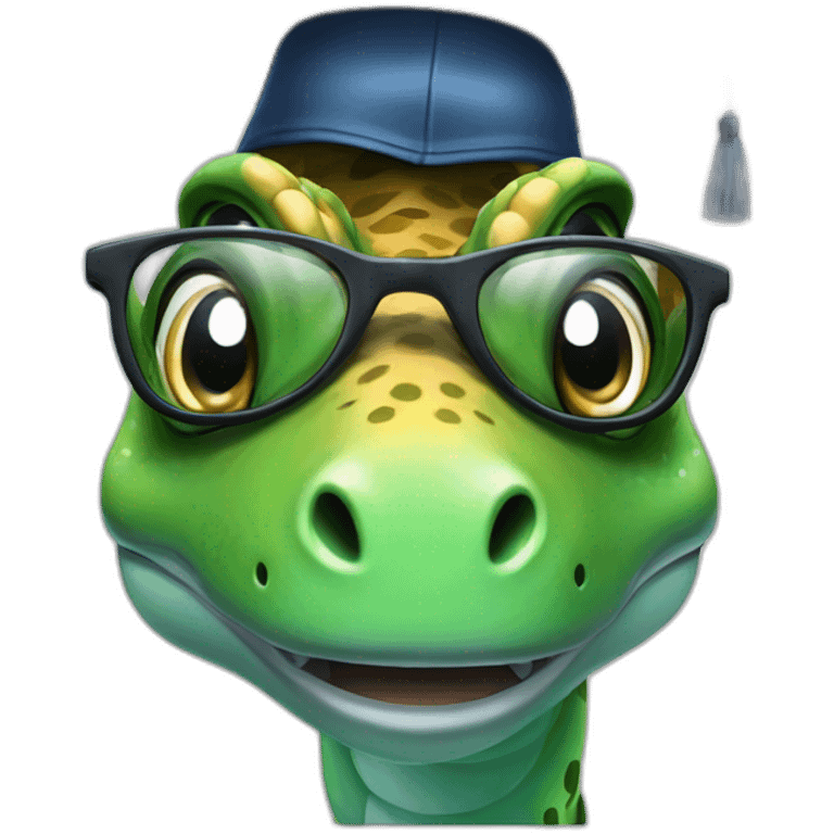 dinosaur head medical uniform with glasses and mortarboard emoji