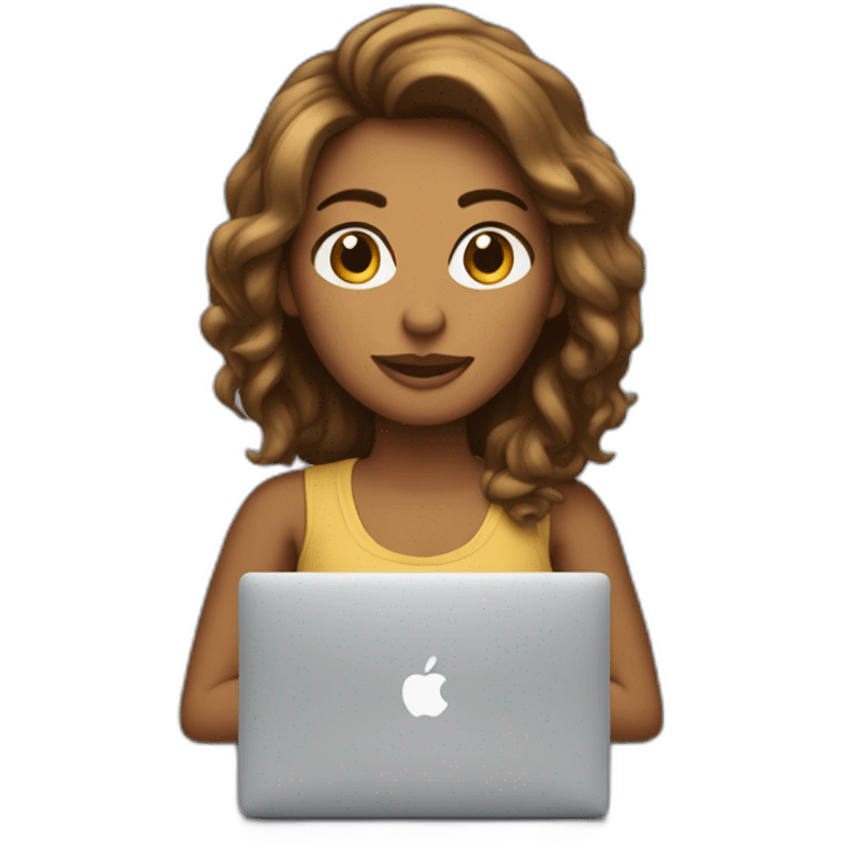 Chica de frente grande y pelo marrón con una MacBook  emoji