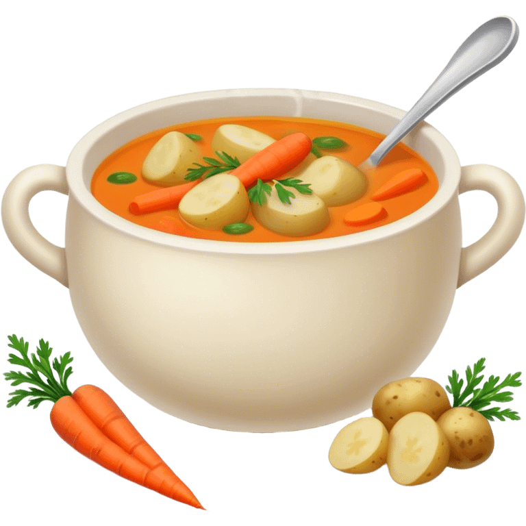 hot soup with potatoes, carrots emoji