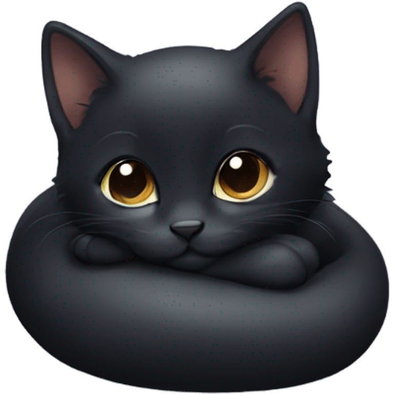 Cute black kitten curled up emoji