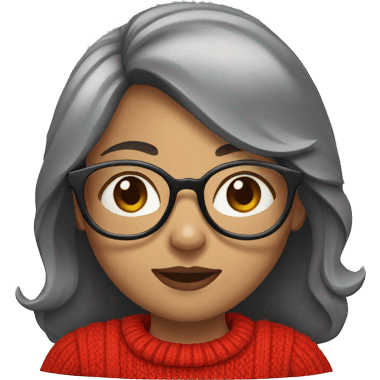 a girl with shoulder length wolf cut and specs wearing red sweater emoji