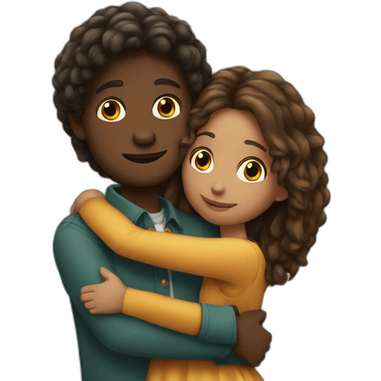 African young man hugging italian girl with long hair emoji