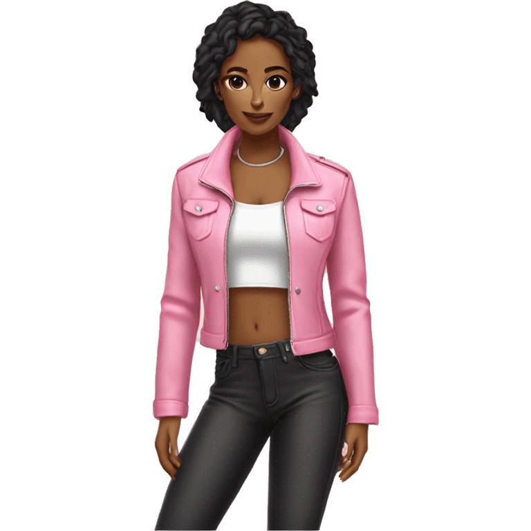 pink jacket white crop top women emoj emoji