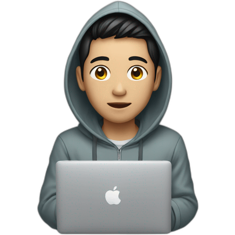 vietnamese young man wearing hoodie with macbook emoji