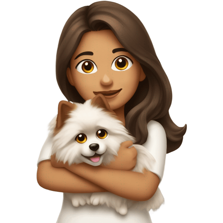 pretty girl brown long hair latina makeup hugging a spitz alemão emoji